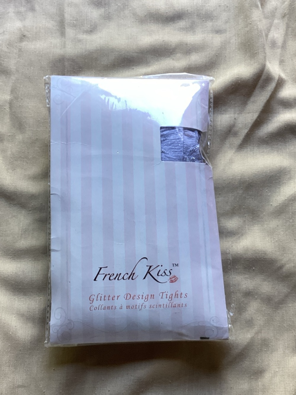 French Kiss Glitter Design Tights in Silver